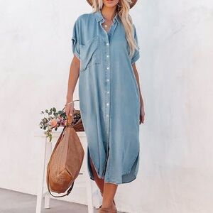 Miou Muse Blue Tencel Shirt Dress or coverup